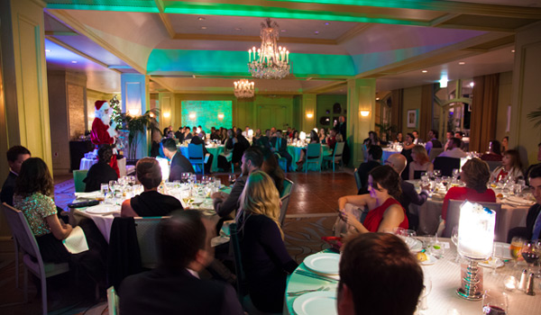 People seated at tables at Affboost Media Christmas party